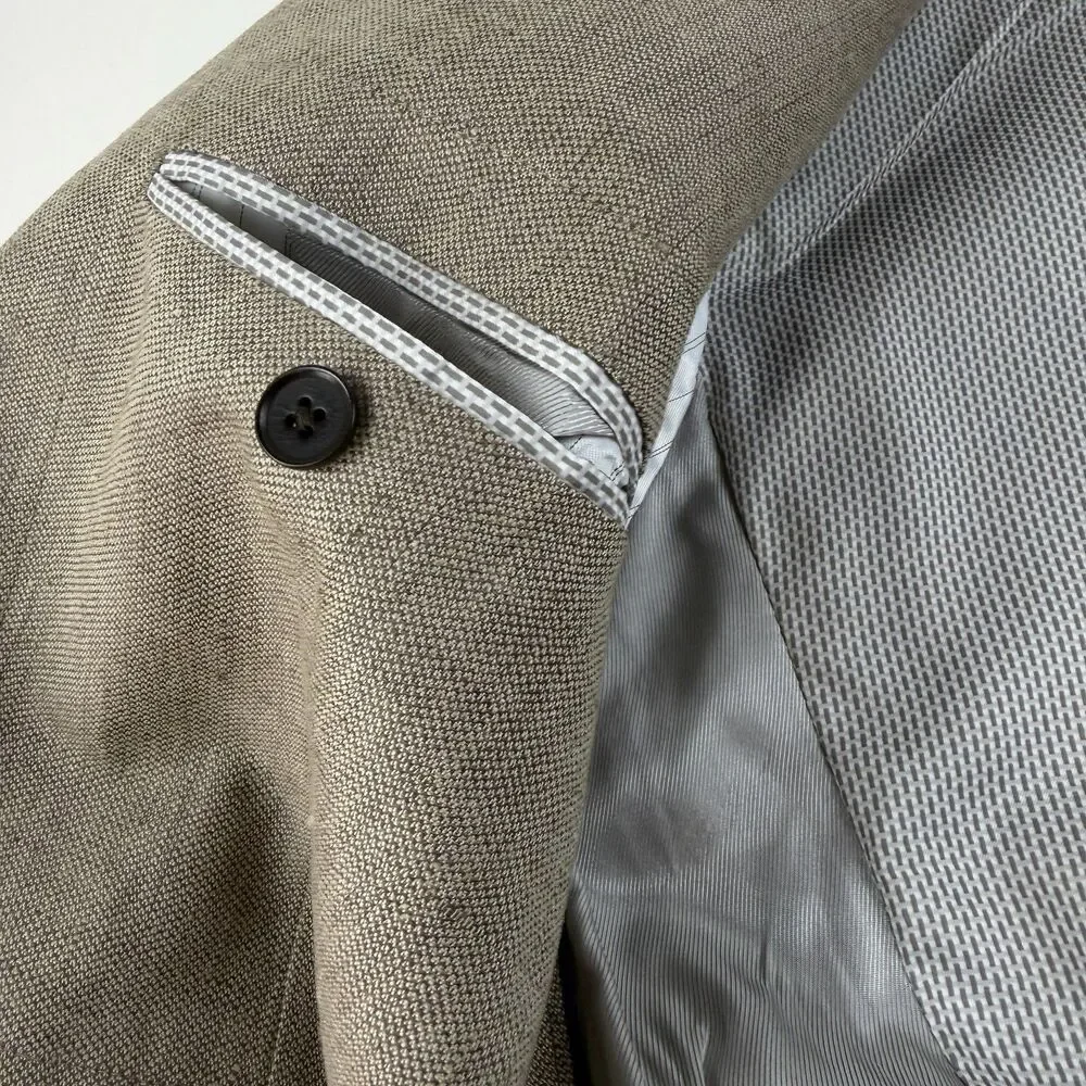 Banana Republic Mens 40L Linen Sportcoat Beige Khaki Tailored Fit Surgeon Cuffs